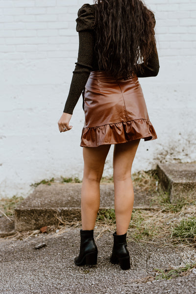 Tiered Snap Button Leather Skirt - Ready to Wear