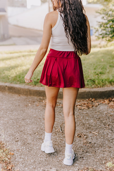 Burgundy A-Line Side Pocket Style Athletic Skirt with Built-in