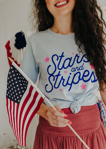 Adorabelles Stars and Stripes Lt. Blue Graphic Tee (s-3xl), 3X-Large