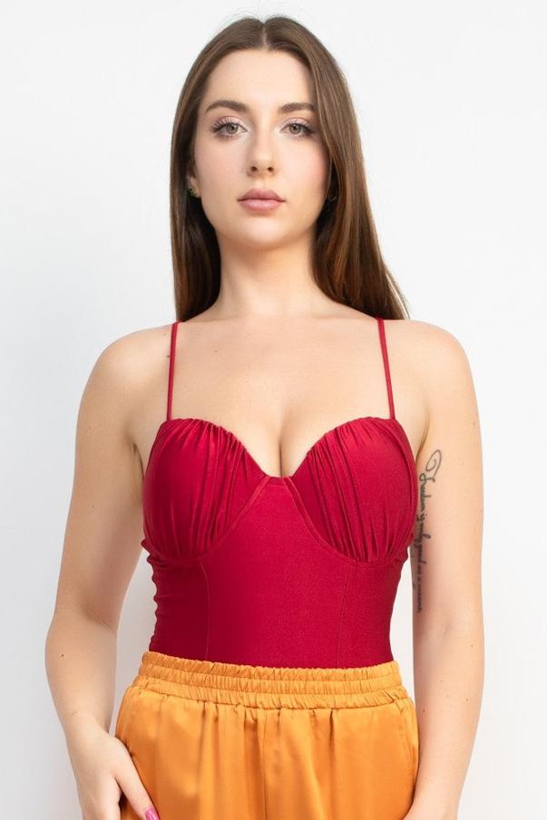 Ruffled Cami Satin Bodysuit Maroon