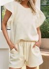 Ruffle Perfection Textured Short Set - Cream