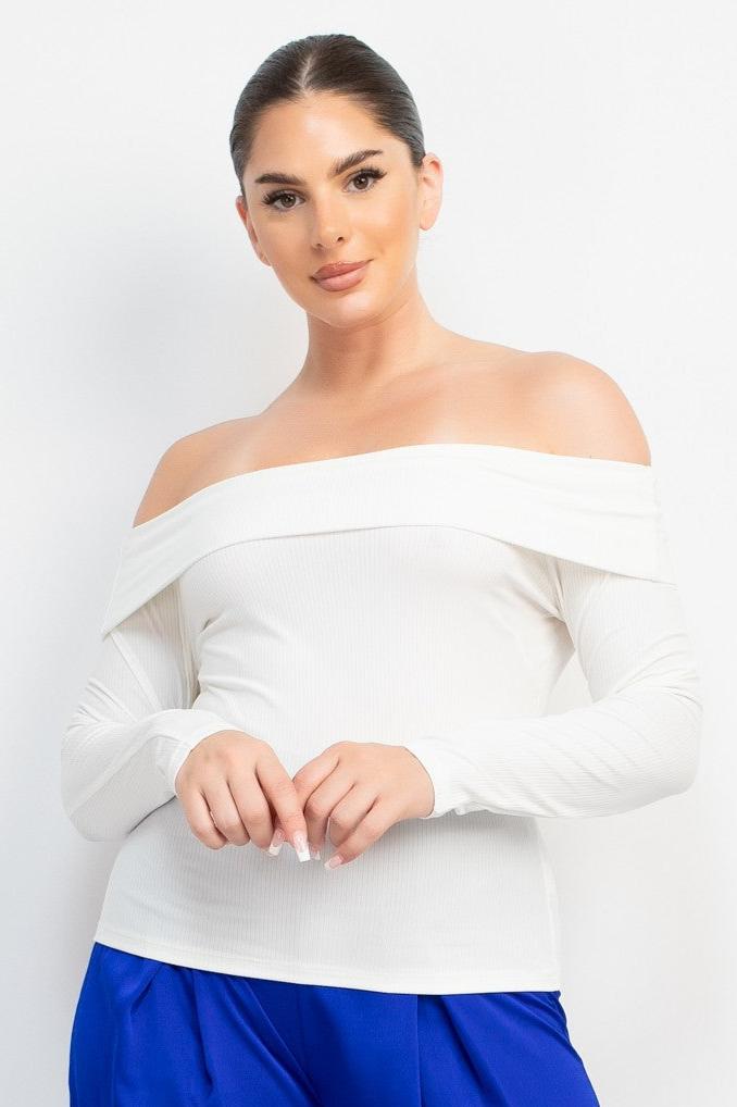 Off Shoulder Long Sleeve Top White