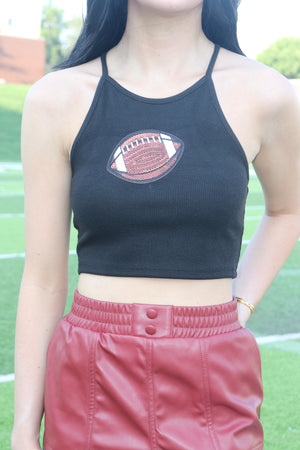 Gameday Sequin Football Top Black