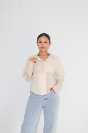 Romano Ribbed Henley Top Beige