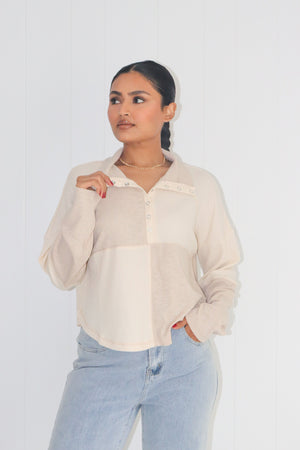 Romano Ribbed Henley Top Beige