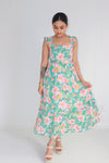 Colored In Love Floral Midi Dress- Aqua
