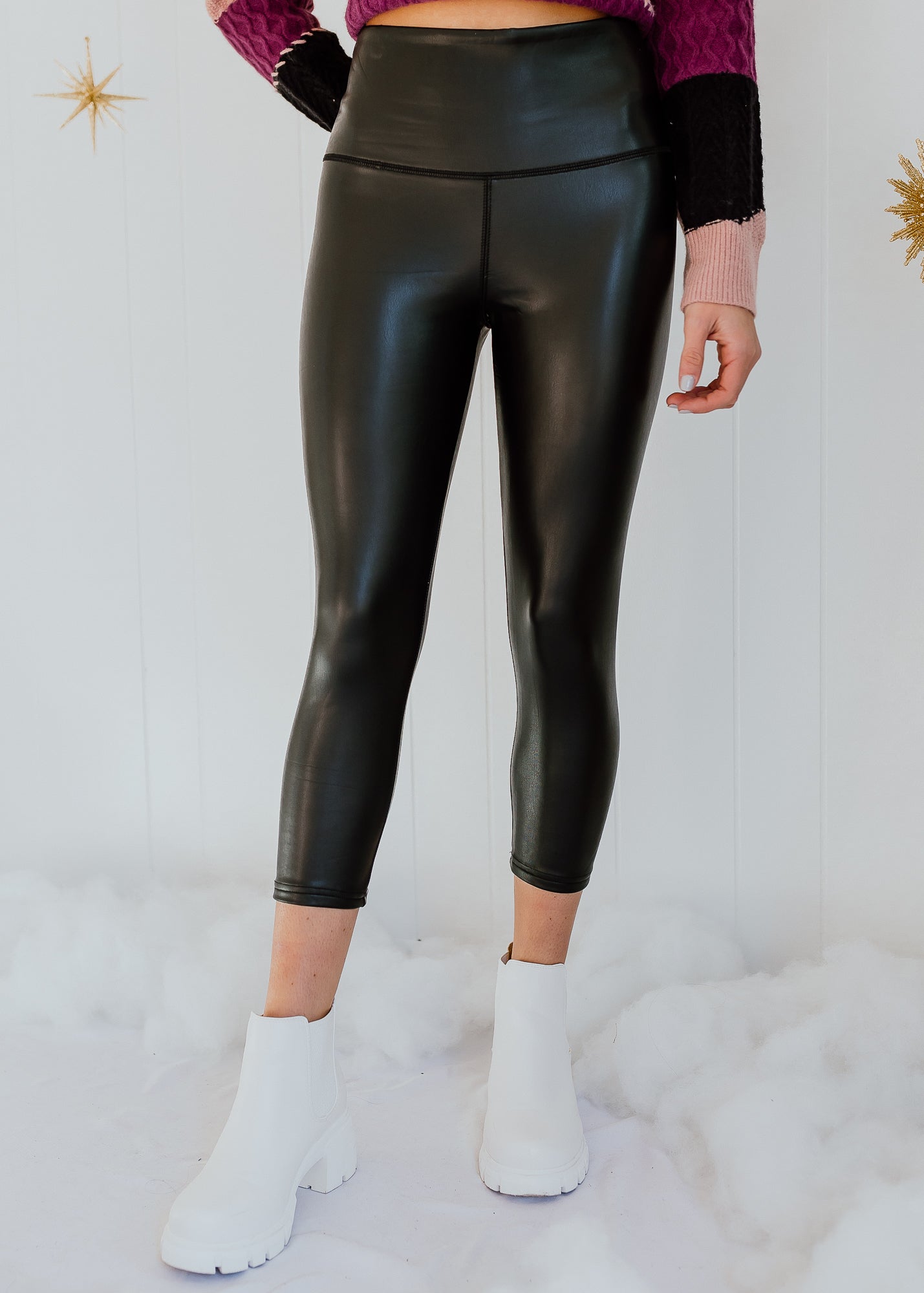 Buy Women's Black Matte Color Inner Raised High Waist Faux Leather Leggings
